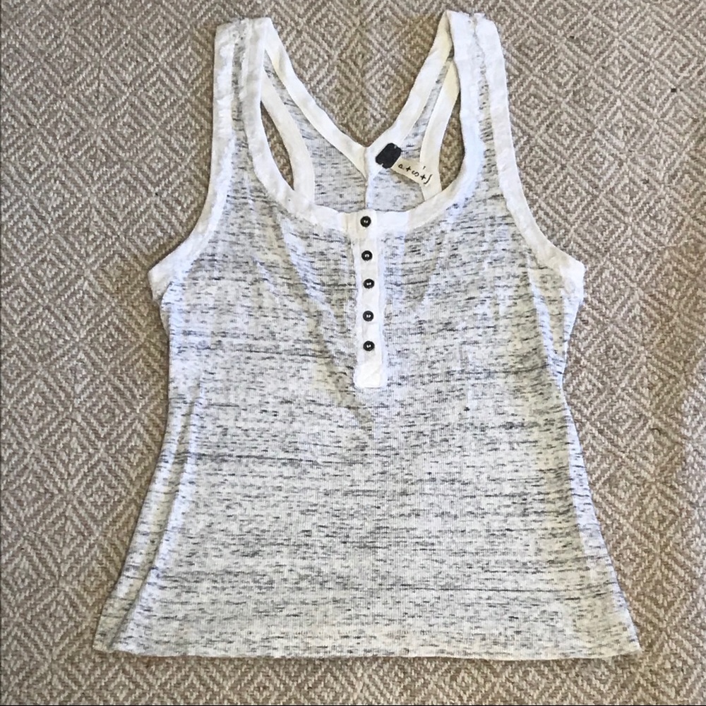 Free People White Grey Racerback Tank Top Small
